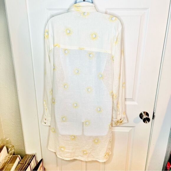 Cynthia Rowley Cream Yellow Sun Moon Linen Swim Coverup Tunic Shirt Dress S - Picture 6 of 9